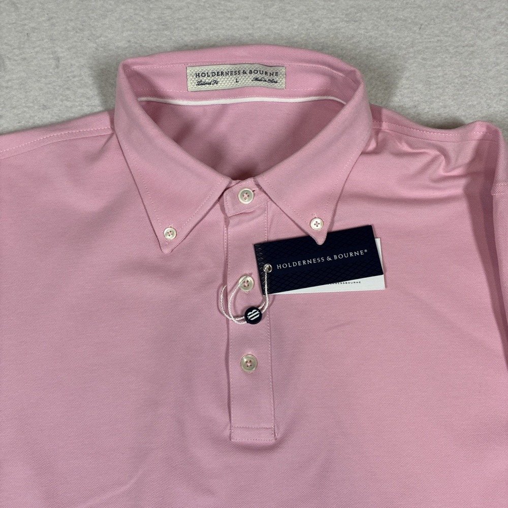 Holderness & Bourne Scotch Pink Long Sleeve Burton Polo Shirt Men's Size Large